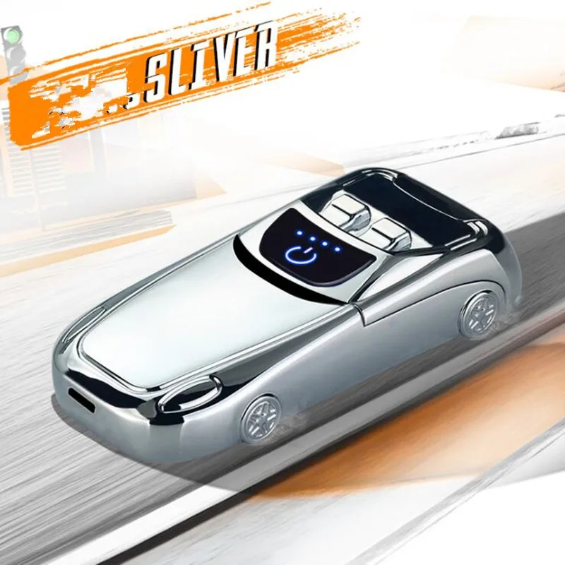 USB зарядка Ветрозащитный негорящий электронный прикуриватель модель гоночной машины Зажигалка Сенсорное зондирование двойной дуги зажигалки - Цвет: silver