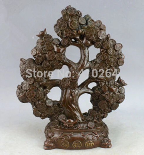 

9.1" Chinese Bronze Feng shui Lucky Wealth Money YuanBao Coin Tree Statue