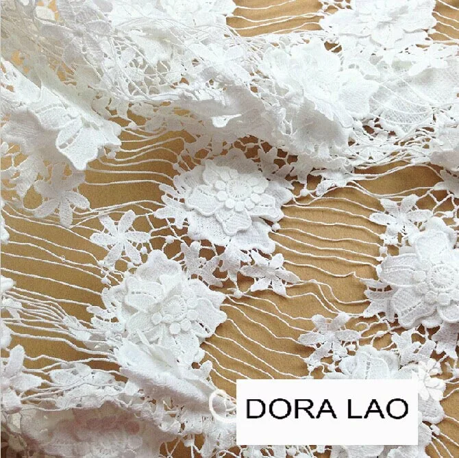 

110cm wide white milk silk embroidery leaves water soluble three-dimensional flower lace fabric 8528 wedding decoration