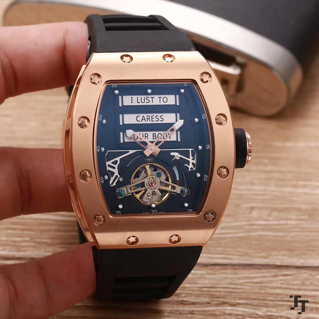 

Luxury Brand New Rubber Men Sapphire Automatic Mechanical Rose Gold Silver Black White Limited Edition Erotic Tourbillon Watches