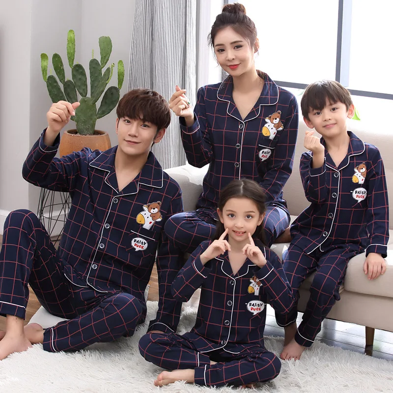 

Family Matching Clothes Papa Mama Bear Baby Bear Shirt + Pants Spring Autumn Cotton Mother Daughter Pajamas Sleepwear Suit