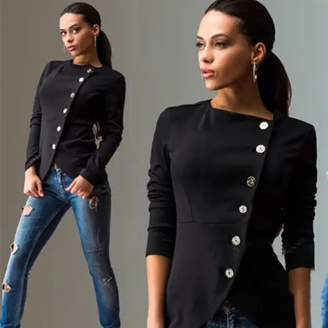 2016 New Fashion Spring Women Jackets Long Sleeve Golden Button Casual Slim Coat for Lady New 