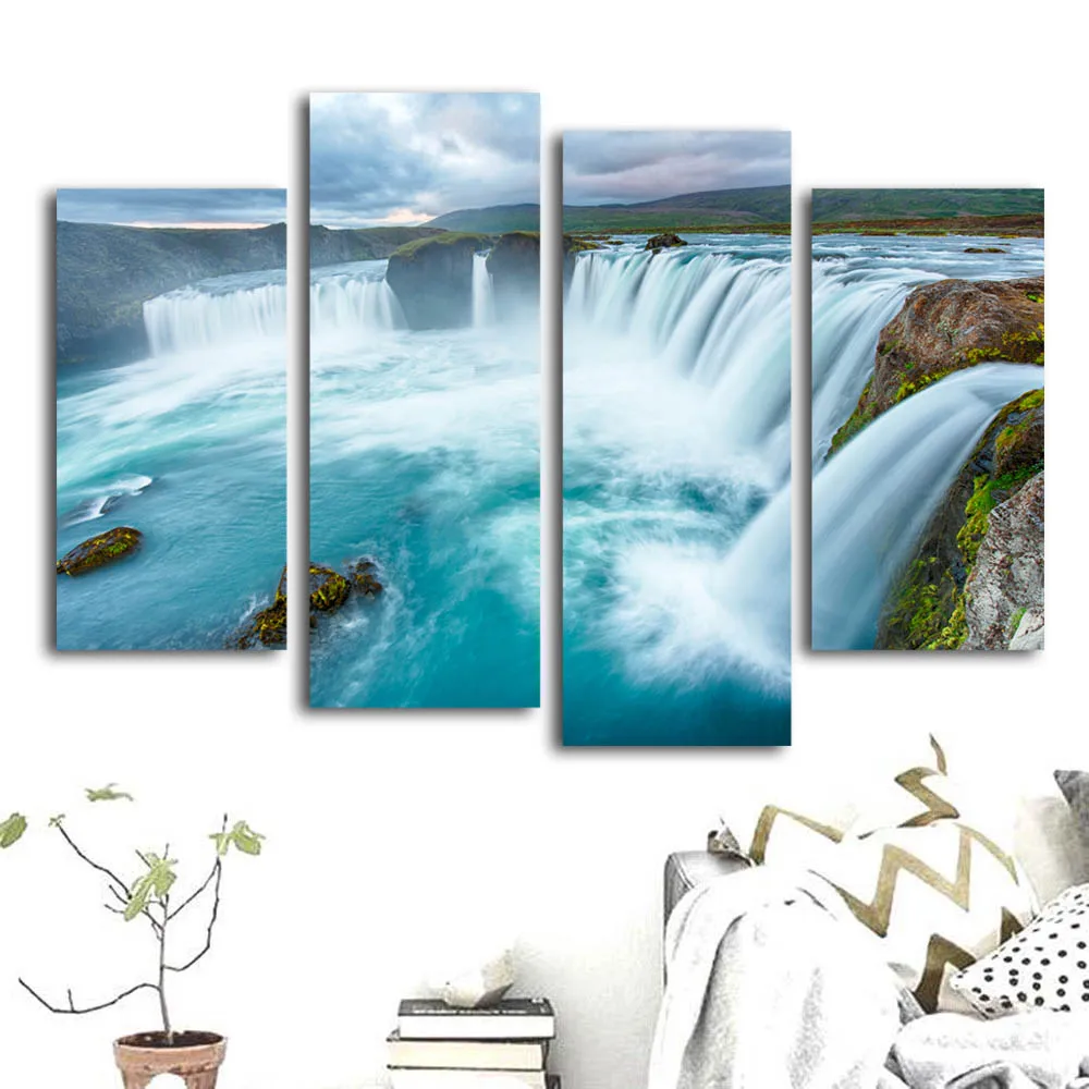 

4 pcs/set Landscape Painting Forest Waterfall Wall Art Mountain Lake Scenery Canvas Prints Poster Decorative Picture for Bedroom