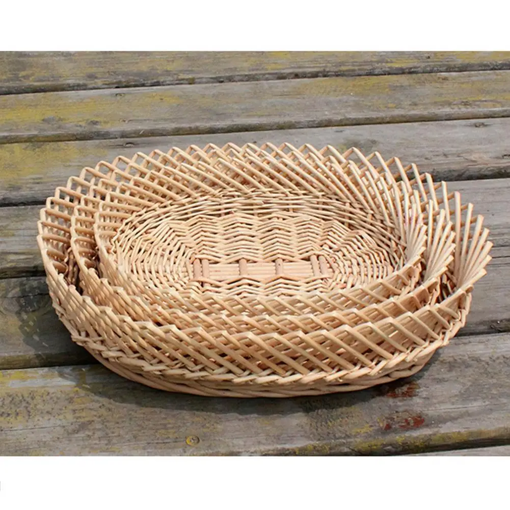 Handmade Wicker Straw Basket for Washing Vegetable Fruits Filtering