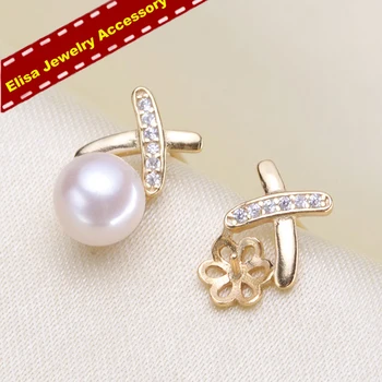 

S925 Sterling Silver Stud Earrings Settings Women DIY Pearl Earrings Findings&Components Silver&Gold Color 3Pairs/Lot