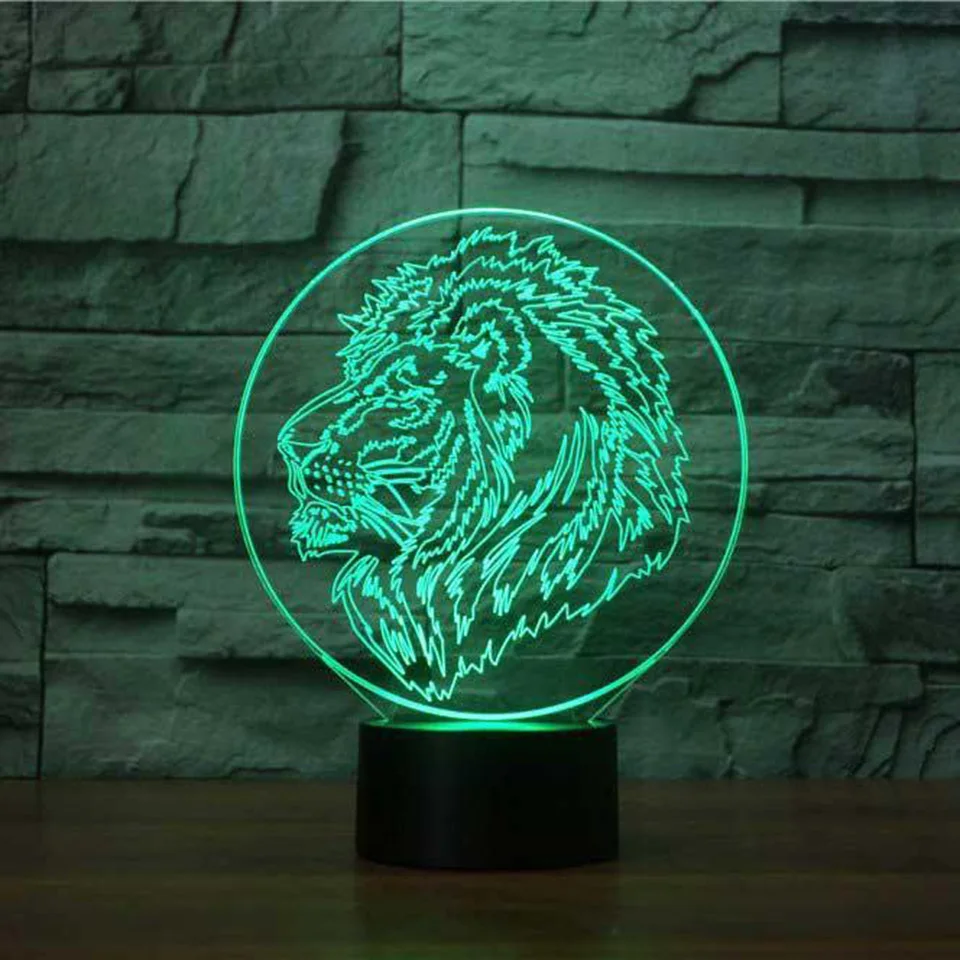 

3D Lion Head Modelling Table Lamp 7 Colors Changing LED NightLight USB Bedroom Baby Sleep Lighting Kids Holiday Gifts Home Decor