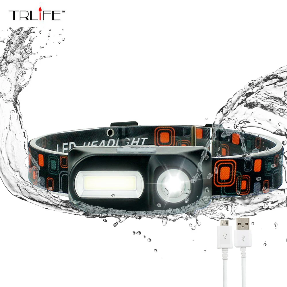 

COB+XPE Headlamp Head Lamp Flashlight USB Rechargeable 18650 Torch Mini LED Headlight Camping Hiking Night Fishing Light