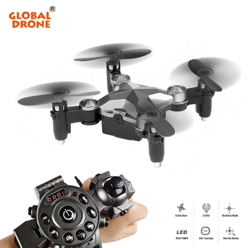 

Global Drone 6-Axis Watch Style Pocket Mini Drone With Camera HD RC Helicopter Headless Mode FPV Selfie Dron Quadcopter