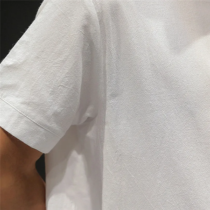 New Fashion Men Summer Cotton And Linen Short Sleeve Solid Color Stand Neck Loose Casual T Shirt Blouse Polo Top #4A24 (27)
