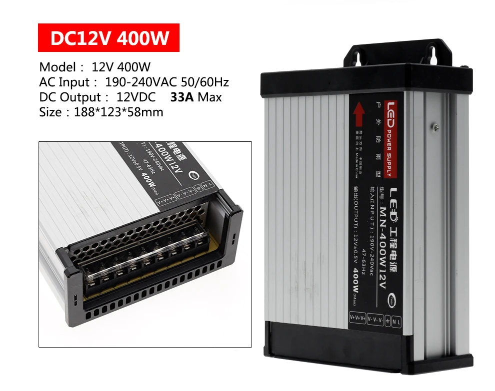 Светодиодный наружный источник питания с защитой от дождя DC12V/DC24V AC190-240V 60 Вт 100 Вт 200 Вт 250 Вт 400 Вт Светодиодный драйвер импульсный источник питания