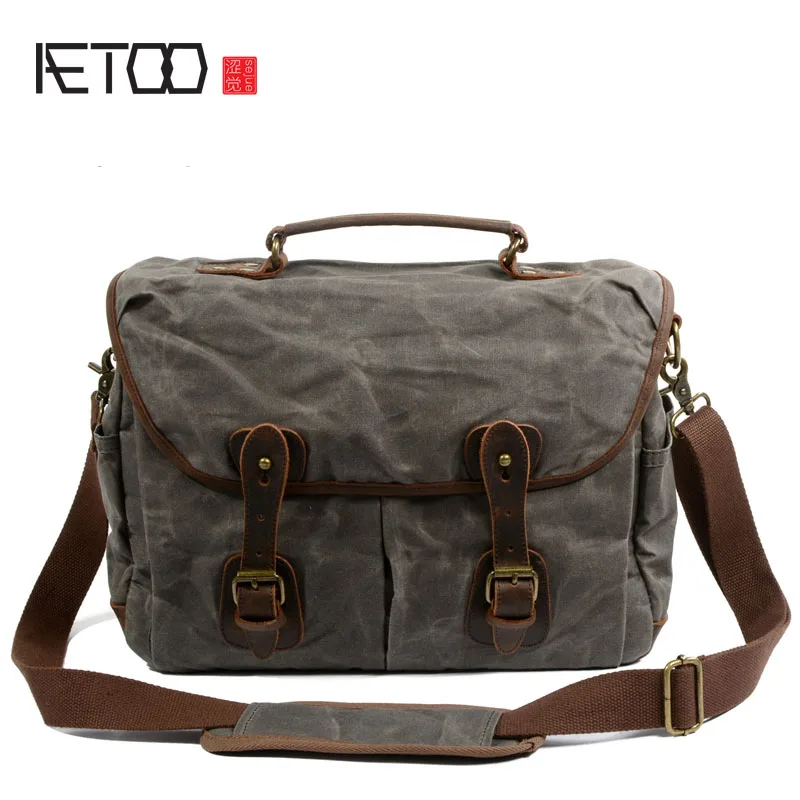 

BJYL Oil wax canvas men's portable Messenger men's official computer bag Europe and the United States retro shoulder bag men's