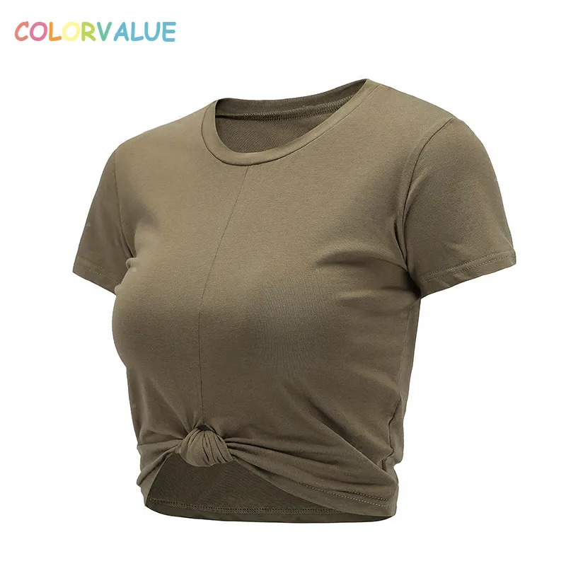 Colorvalue Summer Slim Fit O-neck Sport T-shirts Women Kink Design Fitness Workout Crop Top Leisure Cotton Short Sleeve Shirts Colorvalue Summer Slim Fit O-neck Sport T-shirts Women Kink Design Fitness Workout Crop Top Leisure Cotton Short Sleeve Shirts