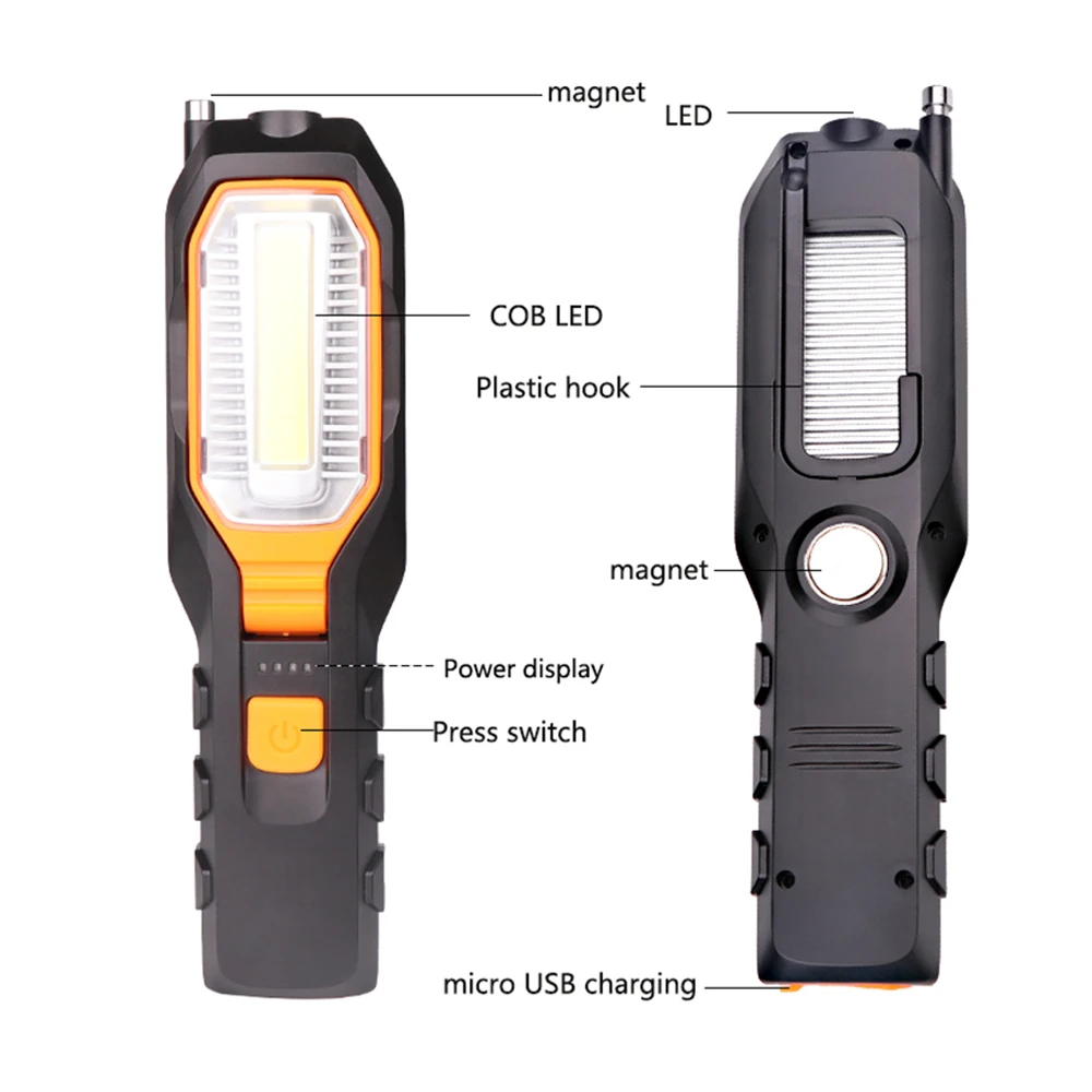 2000lm COB Светодиодный фонарь для работы USB Перезаряжаемый очень яркий, гибкий магнитный рабочий свет инспекционная лампа аварийный фонарик свет