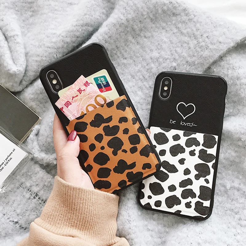 For iPhone XS Max 6 7 Plus 6S Card Holder Gold Leopard