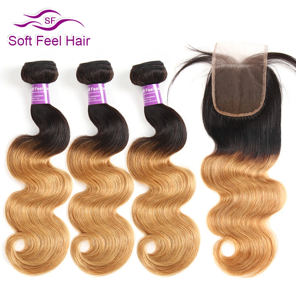 Soft Feel Hair Honey Blonde Ombre Bundles With Closure Remy T1B/27 Ombre Brazilian Body Wave Human Hair 3/4 Bundles With Closure Soft Feel Hair Honey Blonde Ombre Bundles With Closure Remy T1B/27 Ombre Brazilian Body Wave Human Hair 3/4 Bundles With Closure