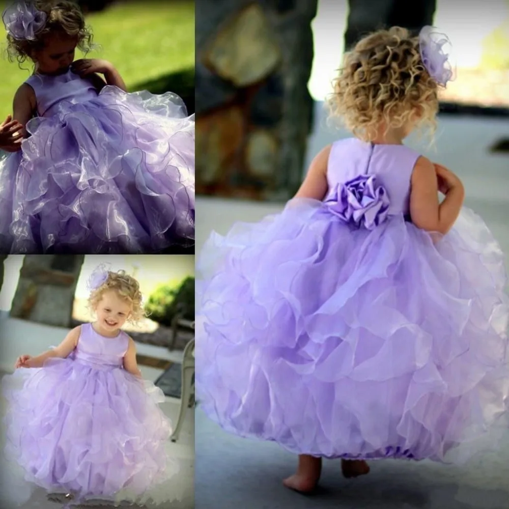 Lavender Flower Girls Dresses Floor Length Zipper Back Sleeveless Girls