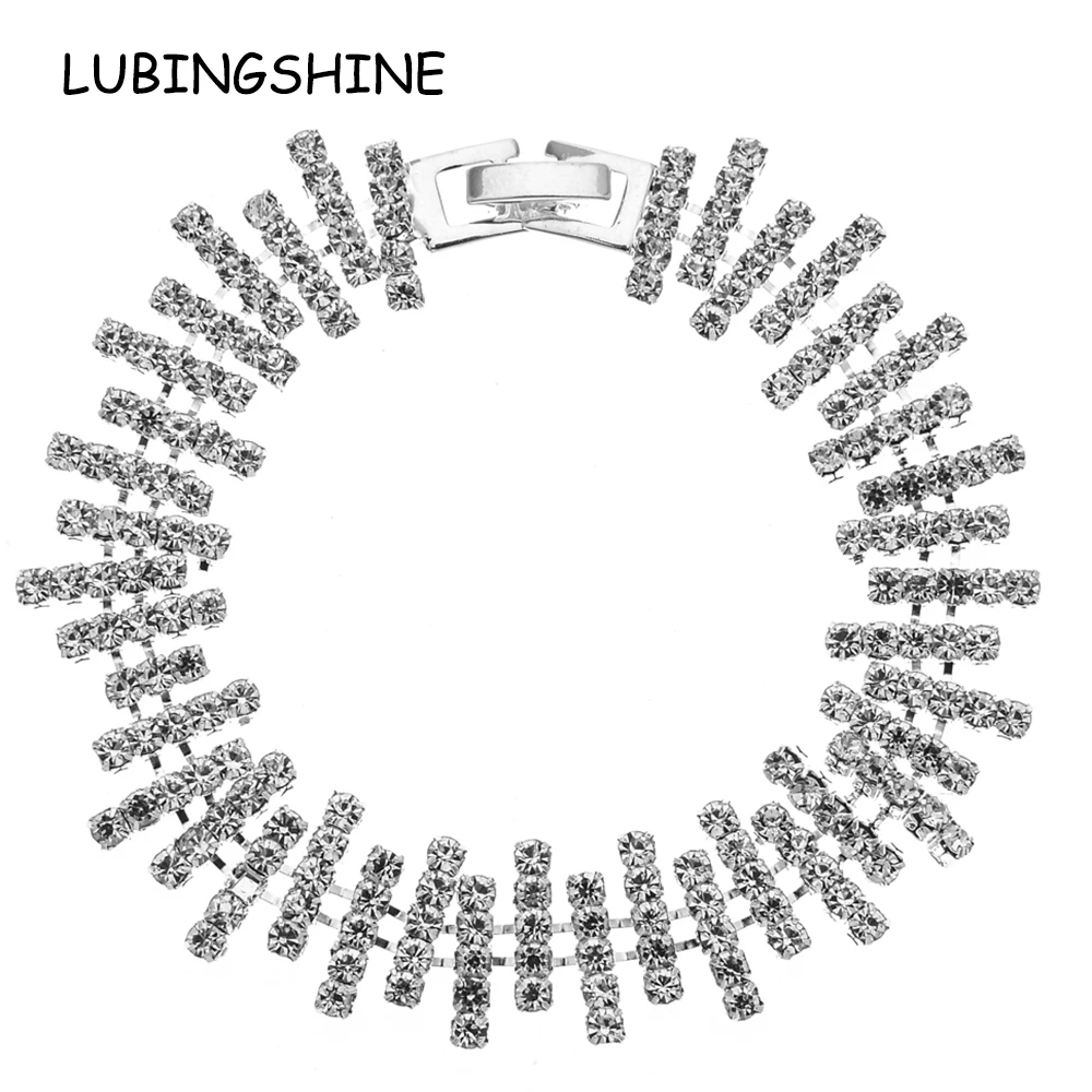 

Women Bridal Wedding Silver Color Bracelet &Bangle Crystal Rhinestones Wide Charms Chain Bracelets Jewelry Pulseras Mujer