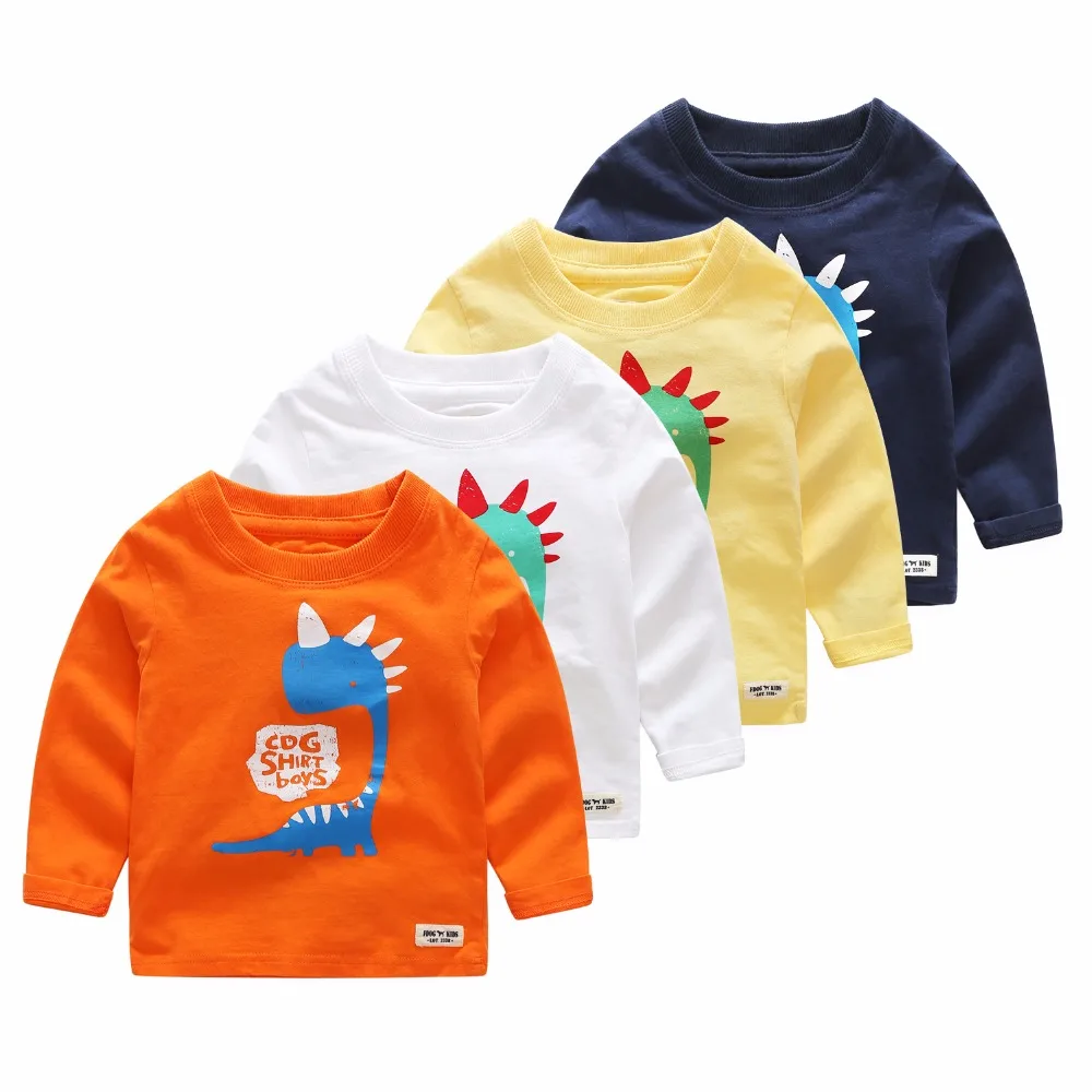 

T-shirt For Boys Long Sleeve 100% Cotton Tops Cartoon Dinosaur T-shirt Boys Clothing