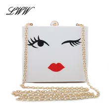 Stylish Eyebrow Printing Acrylic Clutch Expression Women Shoulder Crossbody Bags White Mini Flap Evening Clutch Bags for Girl