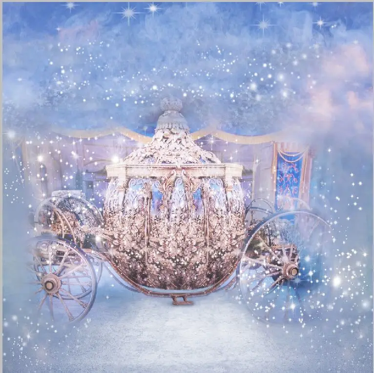 

10x10FT Cinderella Princess Pumpkin Gold Carriage Snow Blue Sky Custom Photo Studio Backdrops Backgrounds Vinyl 300cm x 300cm