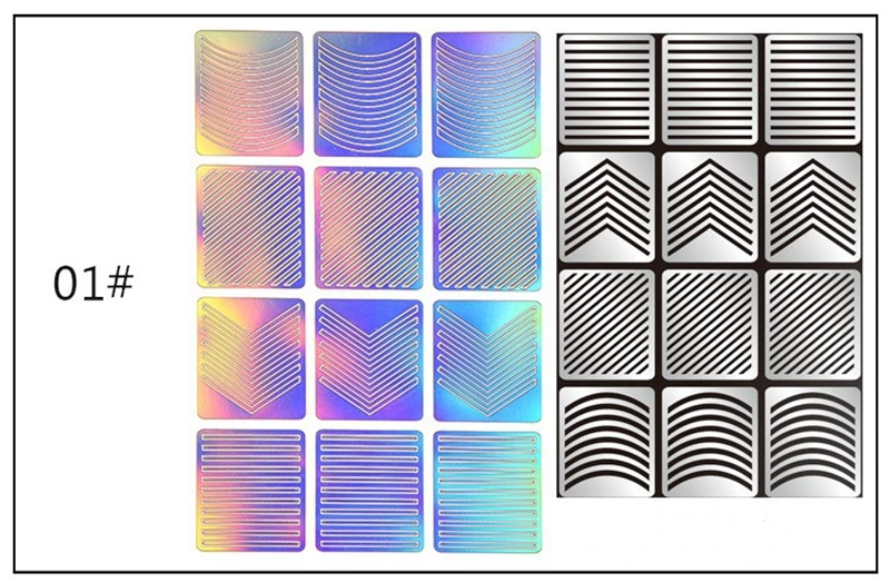 12 дизайн в 1 лазерный винил для ногтей полый неправильный шаблон трафареты для многоразовый для маникюра деко наклейки для нейл-арта наклейки-трафарет - Цвет: 01