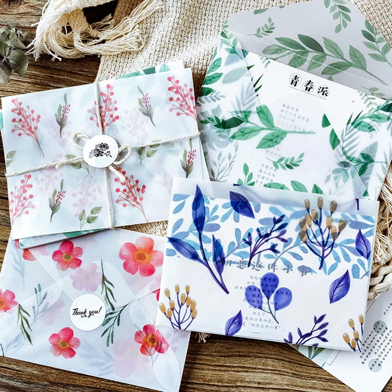 

3pcs/pack Beatiful Flower Sulfuric Acid Paper Envelope Postcard Photo Storage Wedding Letter Invitation Gift