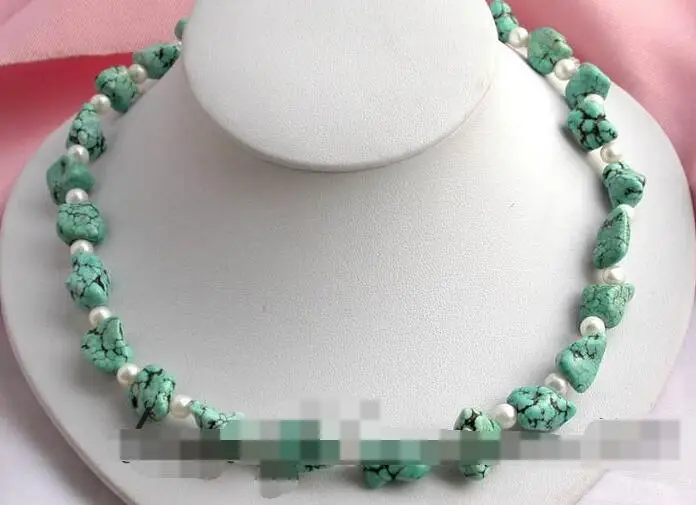 

3877 nature white freshwater pearl turquoise necklace