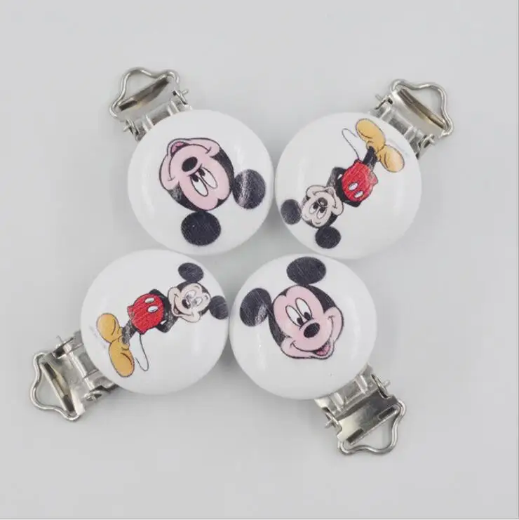 

5pcs Wooden Pacifier Clips Cartoon Round Wood Clip Charms Pacifier Chain Holder For Baby Pacifier Chain Teether Toys Making