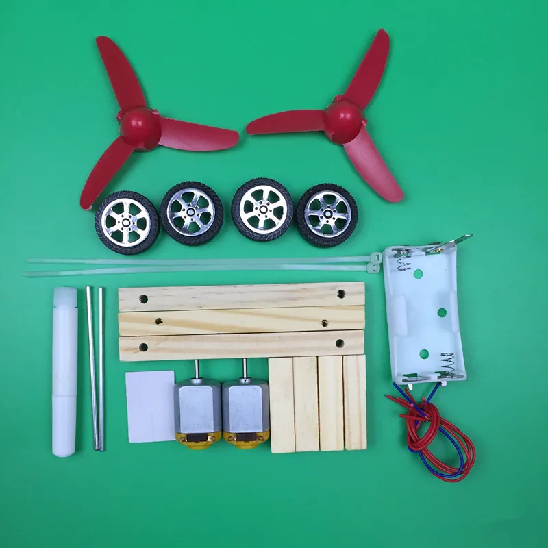 Kid Diy Wooden Single#Wing Wind Car Assembly Models Kit Science Experiments Toys 