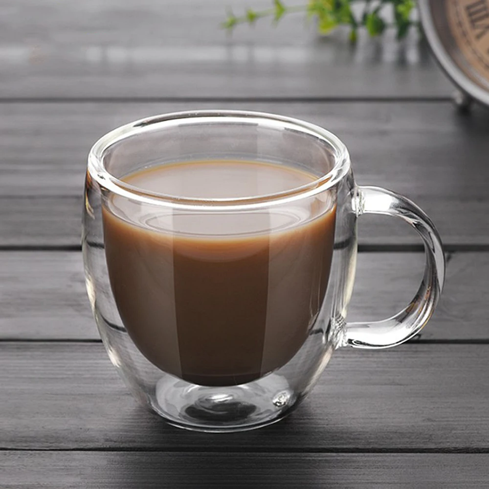

200ml Cup Double Wall Glass Coffee Tea New Heat-resistant Double Layer Glass Handle Coffee Glass Cup for Home Offices Hotel