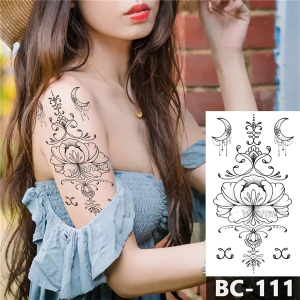 1 лист, временные водонепроницаемые украшения для тела, татуировка на груди, розовый кружевной узор с драгоценными камнями, наклейка на талию, художественная татуировка, наклейка для женщин - Цвет: BC-111