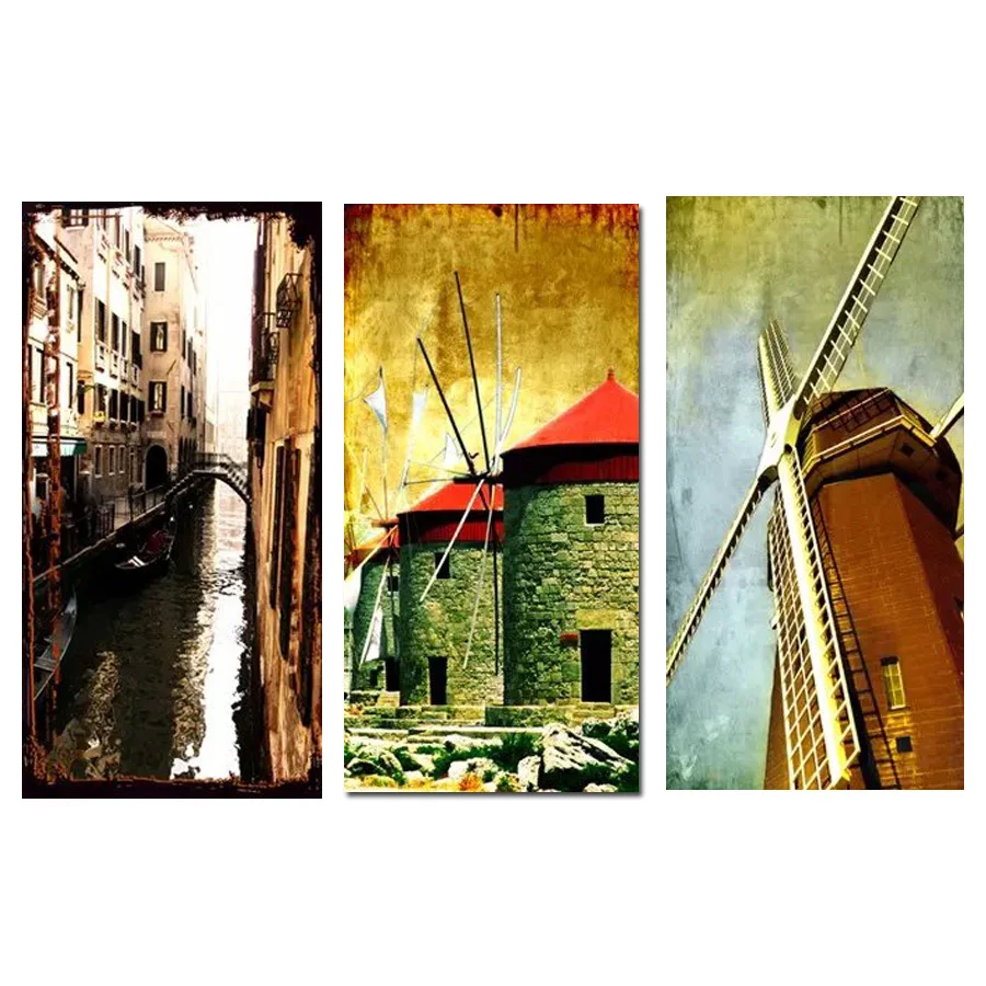 

High Quality Printing Oil Paintings Triptych World Famous Building Landscape On Canvas Wall Art Canvas Painting Home Decor