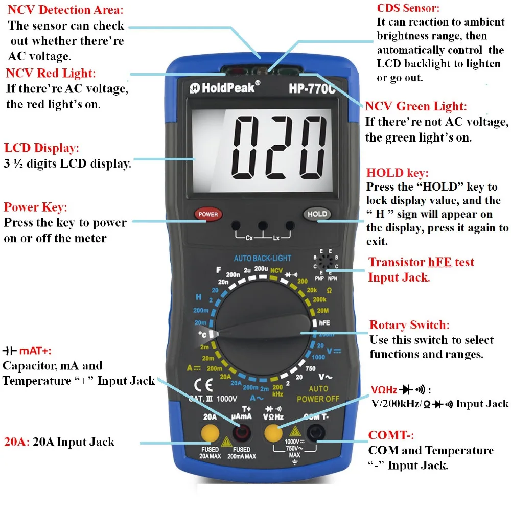 HoldPeaK HP-770C Цифровой LCR фарадметр Метрическая индуктивность мультиметр Digitais с сумкой для переноски