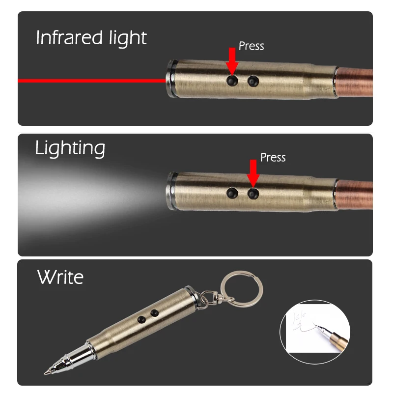 4 в 1 Многофункциональный наружный светильник-вспышка для самозащиты в форме пули, ручка для выживания, EDC лазер+ светильник+ молоток+ Шариковая ручка для самозащиты