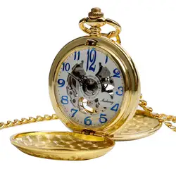 Изысканная роскошь Скелет золото ретро карманные часы механические двигаться Для мужчин t полые простая цепь ручной завод часы для Для