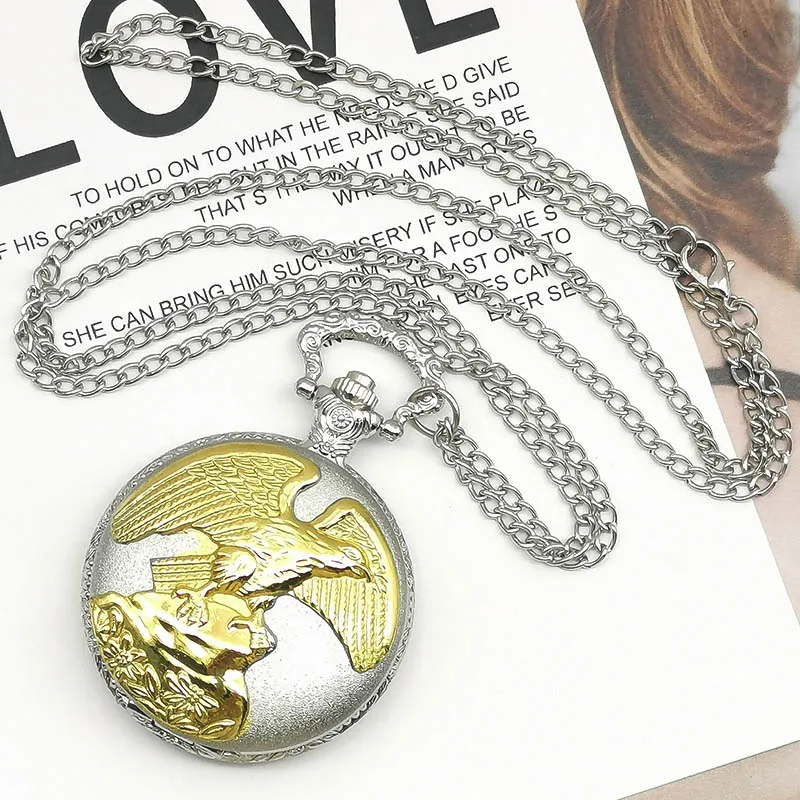 

Fashion Silver Eagle Carving Quartz Pocket Watch Mens Women Pendent Necklace Fob Pocket Watches Analog For Gift Drop Shipping