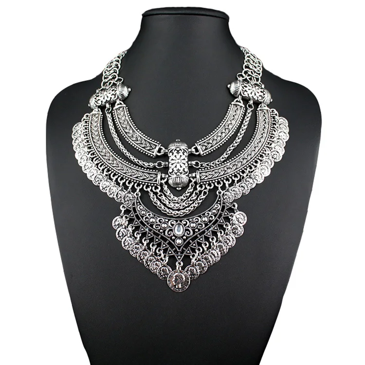 

2015 new design retro coin multi layer necklace gold necklaces & pendants vintage bohemian turkish jewelry free shipping