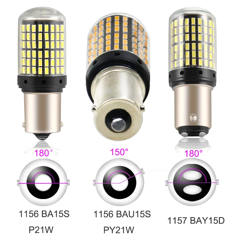 2PCS LED 1156 1157 BAY15D P21W BA15S PY21W BAU15S Car Bulb 2880Lm Amber Signal Indicator Rear Brake Light 3014SMD DropShipping