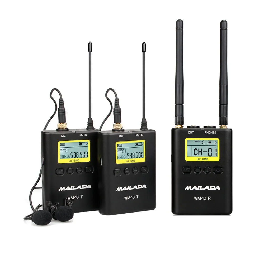 

WM10 Professional UHF Wireless Microphone System Lavalier Lapel Mic Receiver + Transmitter for DSLR Camcorder Recorder
