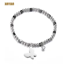 Color Round Square Beads Butterfly Bracelet for Women Stainless Steel Crystal Simple Geometric Thin Bracelet Mother Day Gift vintage faux crystal geometric bracelet for women