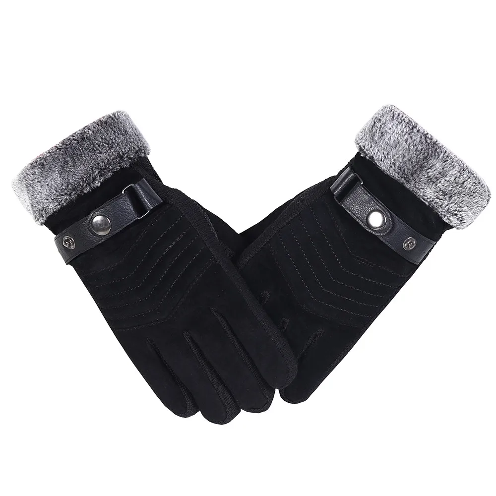 Зимние перчатки Брендовые мужские перчатки водонепроницаемые бархатные утолщенные перчатки guantes invierno hombre - Цвет: Black