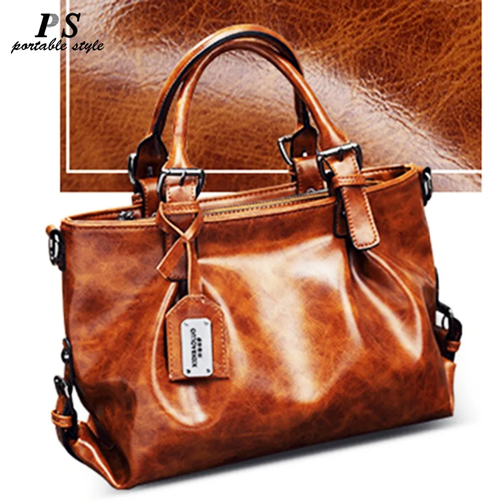 

Fashion Oil wax 100% genuine leather women's messenger crossbody bag Large Tote women leather handbags female shoulder bag