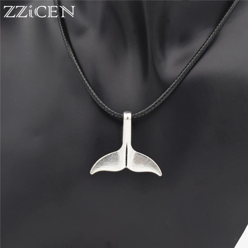 Fashion 2018 Antique Big Animal Whale Tail Charm Pendant Gift Leather Cord Chain Necklace for Men Women Unique Jewelry