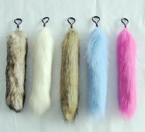 

Free shipping faux fur fox tail whosale cheap fake fox tail keychain with plastic hook