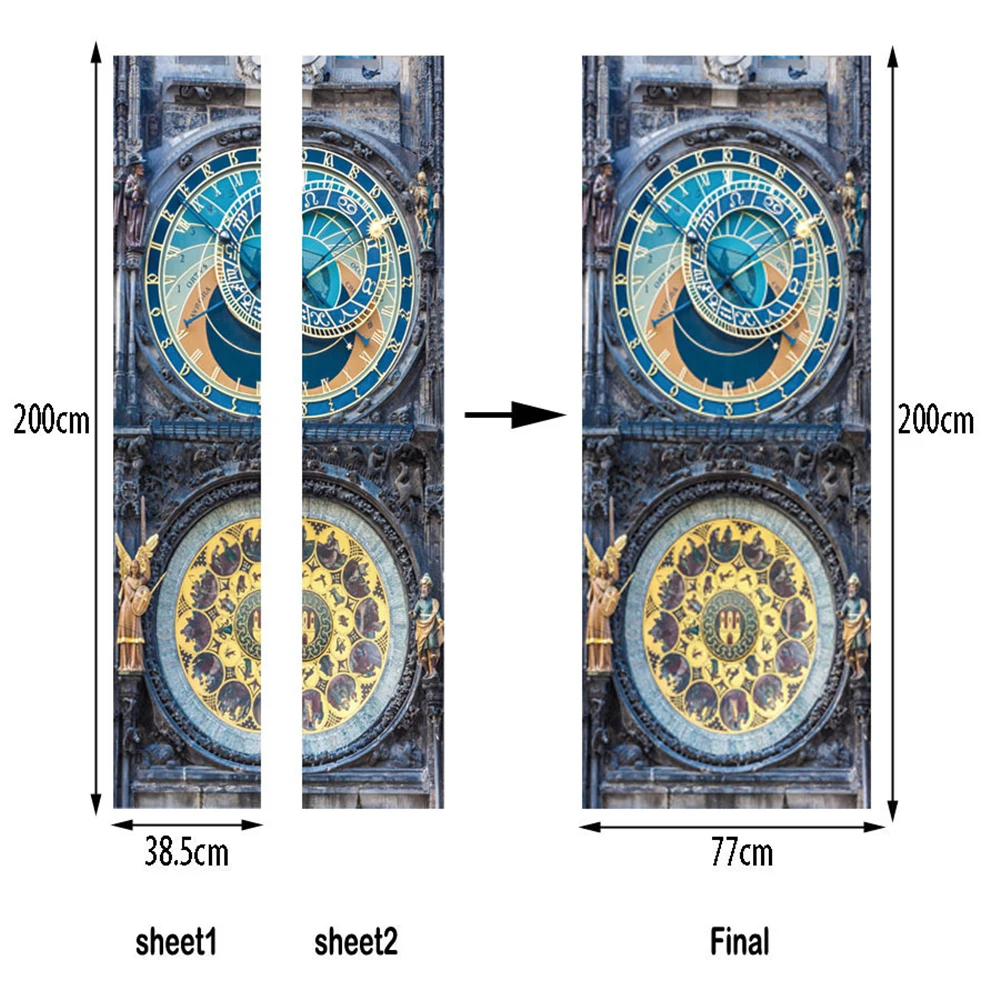 3D старые часы плакат ПВХ водонепроницаемая вся дверь стикер креативные наклейки Наклейка на дверь DIY фреска спальня домашний декор