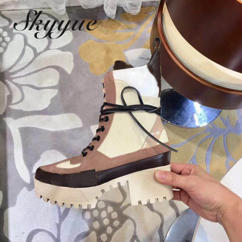 

SKYYUE Top Quality Geneuine Leather Gladiator Lace Up Women Boots Sexy Platform 5.5CM Heel Women Ankle Boots Winter Boots