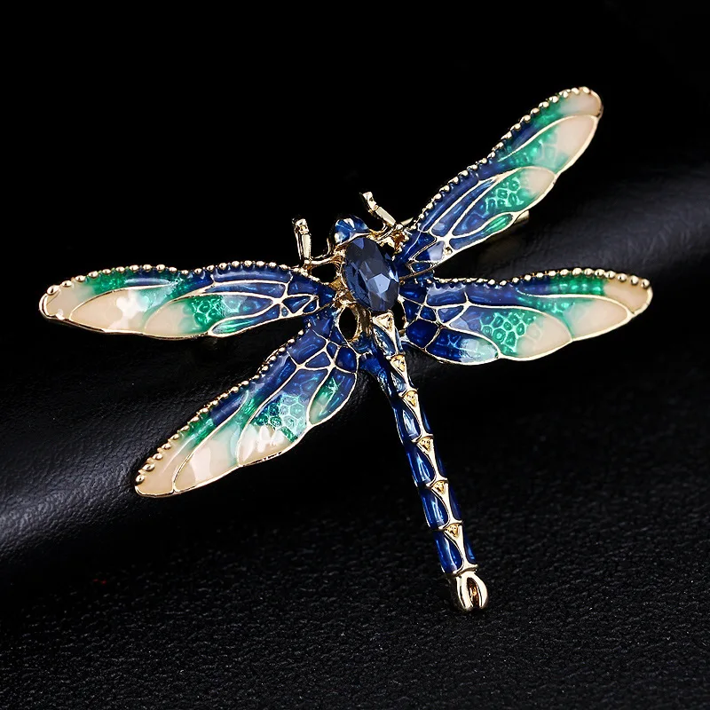 

Dragonfly Brooches for Women Green Enamel Insect Crystal Dragonfly Brooch Men Suit Dress Pins and Brooches