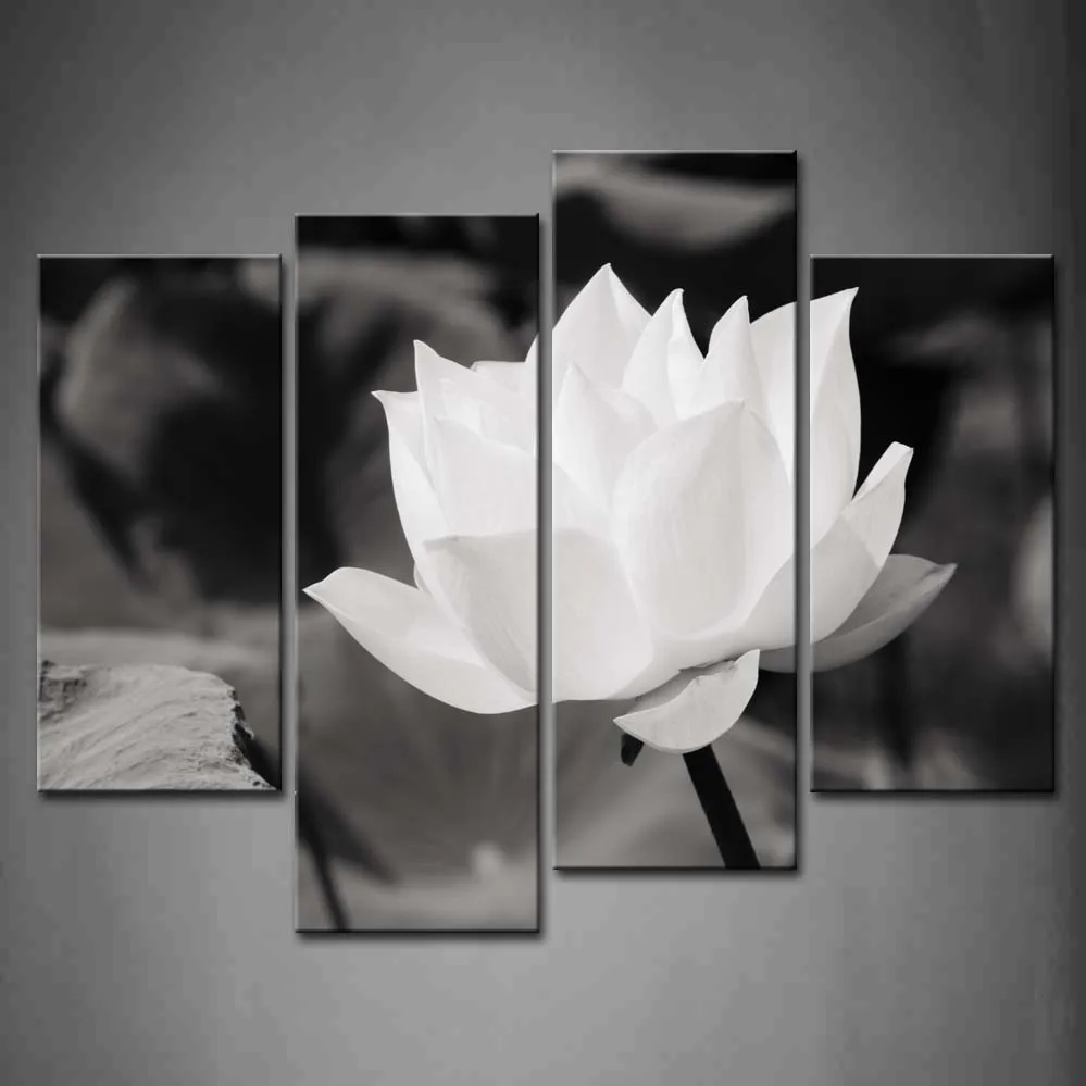 

Framed Wall Art Picture White Lotus Basin Canvas Print Artwork Flower Modern Posters With Wooden Frames For Living Room