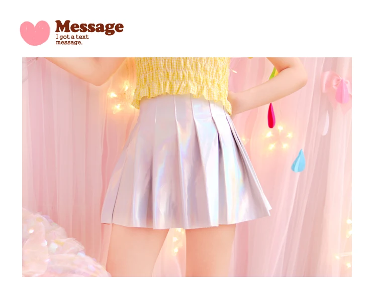 Женская Серебряная голографическая Harajuku стильная блестящая лазерная голограмма плиссированная мини-юбка в Корейском стиле JK lish с высокой талией юбки для вечеринок