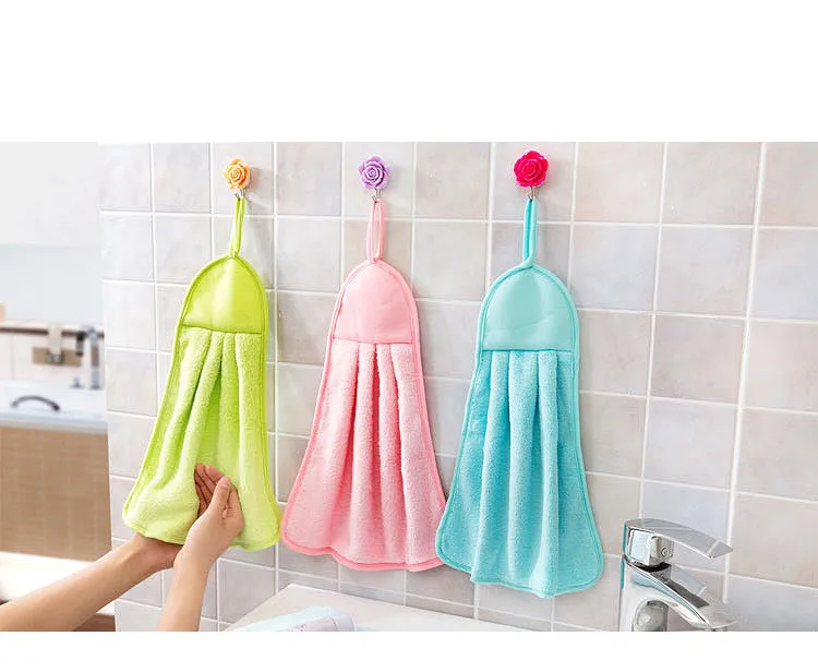 

1PC Three colors Cleaning cloth Hanging Towel Super-Absorbent Coral Velvet Cloth Kitchen Towel Dishcloth Dishes 44*28cm OK 0604